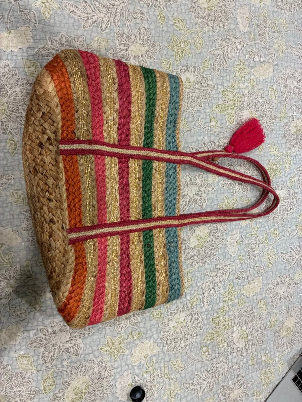 Large, heavy duty, straw bag with amazing colors